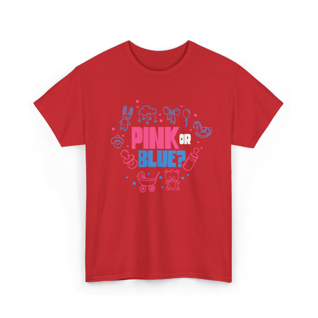 Pink or Blue Gender Reveal Party T-Shirt - Red