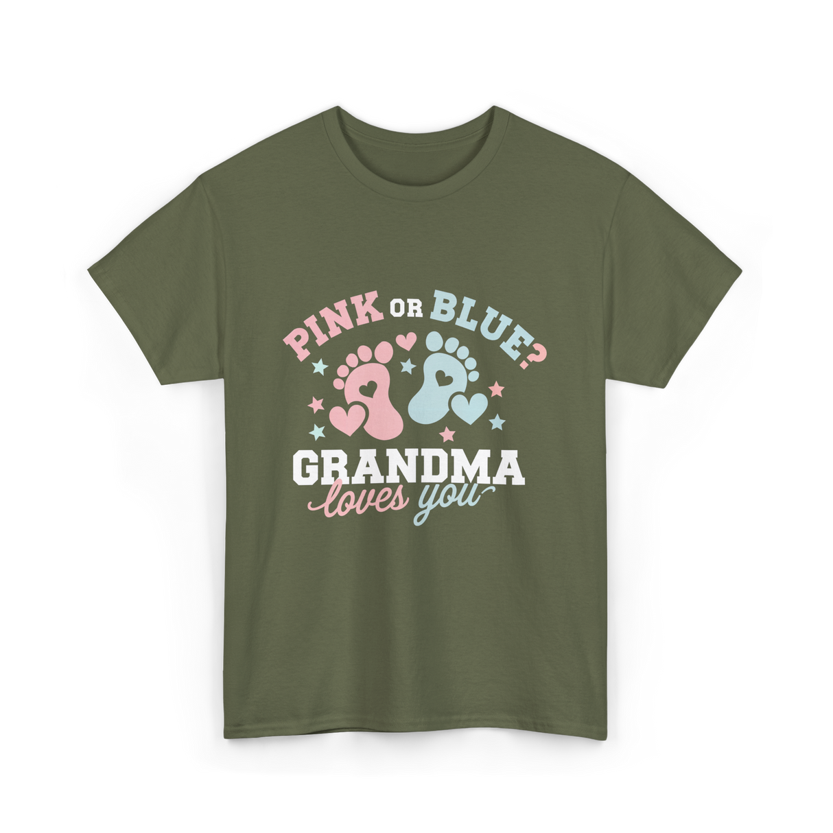 Pink or Blue Grandma Reveal T-Shirt - Military Green