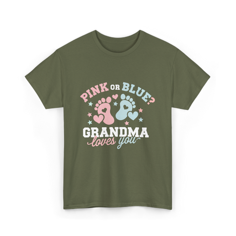 Pink or Blue Grandma Reveal T-Shirt - Military Green