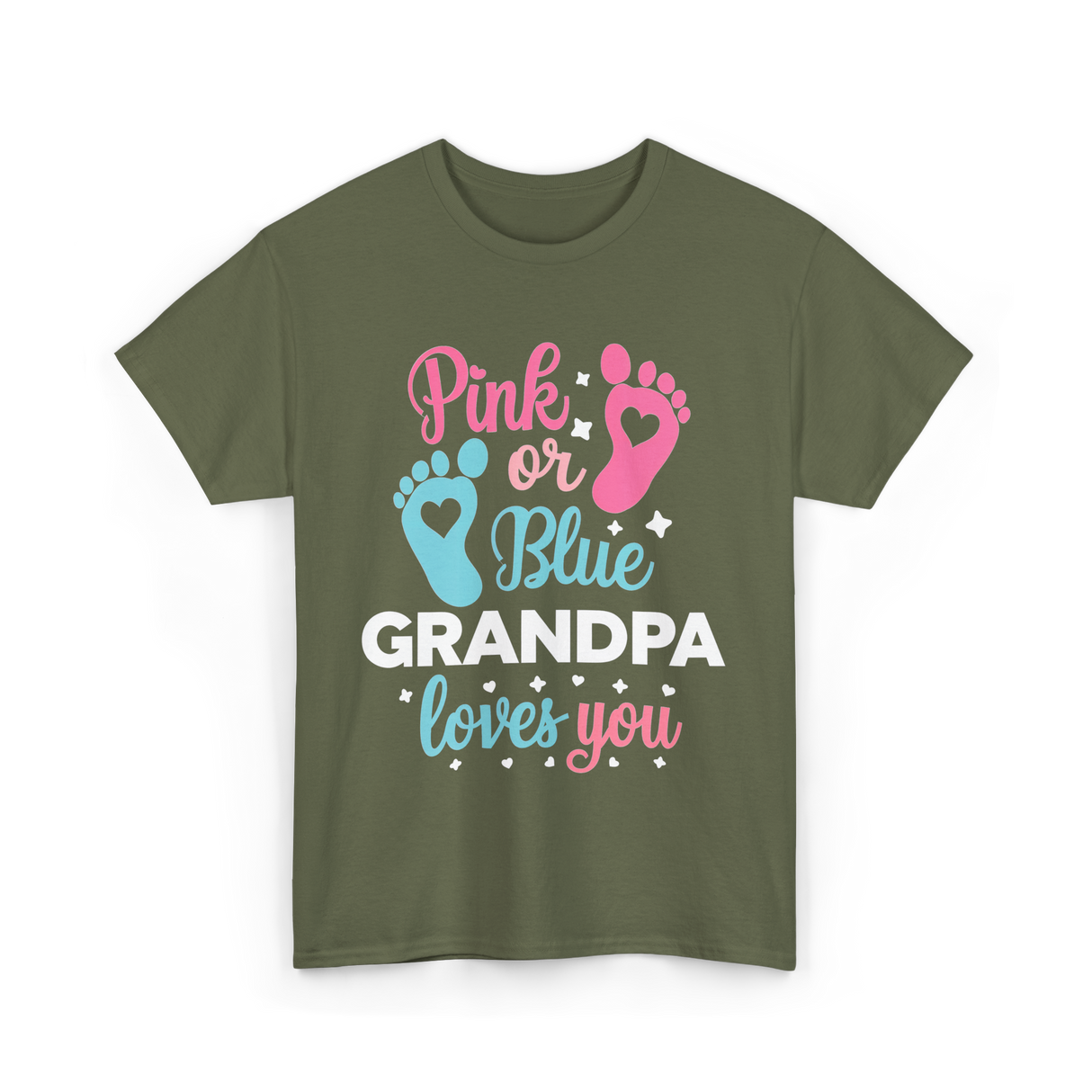 Pink or Blue Grandpa Love T-Shirt - Military Green