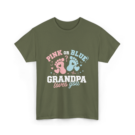 Pink or Blue Grandpa Love T-Shirt - Military Green