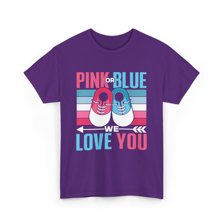 Pink or Blue Love You Gender Reveal T-Shirt - Purple