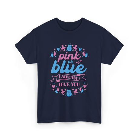 Pink or Blue Love You Pregnancy T-Shirt - Navy