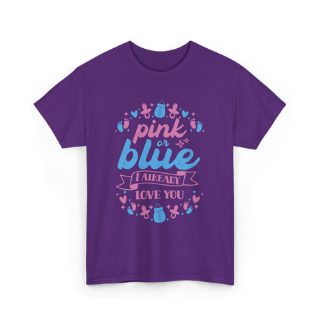 Pink or Blue Love You Pregnancy T-Shirt - Purple