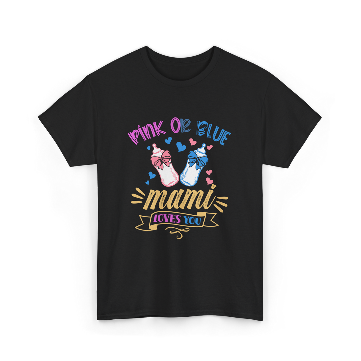 Pink Or Blue Mami Loves You Gender Reveal T-Shirt - Black