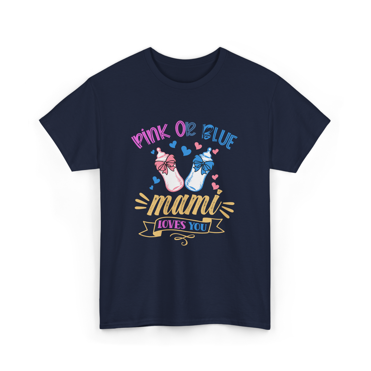 Pink Or Blue Mami Loves You Gender Reveal T-Shirt - Navy