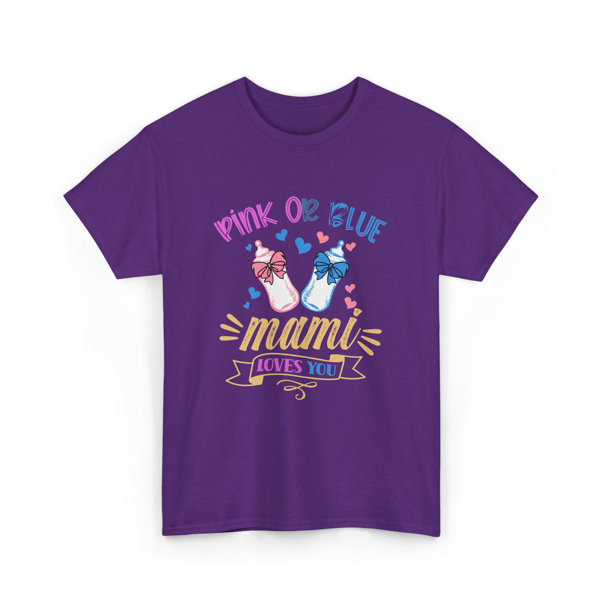 Pink Or Blue Mami Loves You Gender Reveal T-Shirt - Purple