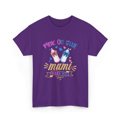 Pink Or Blue Mami Loves You Gender Reveal T-Shirt - Purple