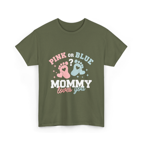 Pink or Blue Mommy Love T-Shirt - Military Green