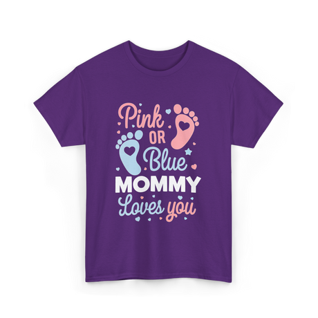 Pink or Blue Mommy Gender Reveal T-Shirt - Purple