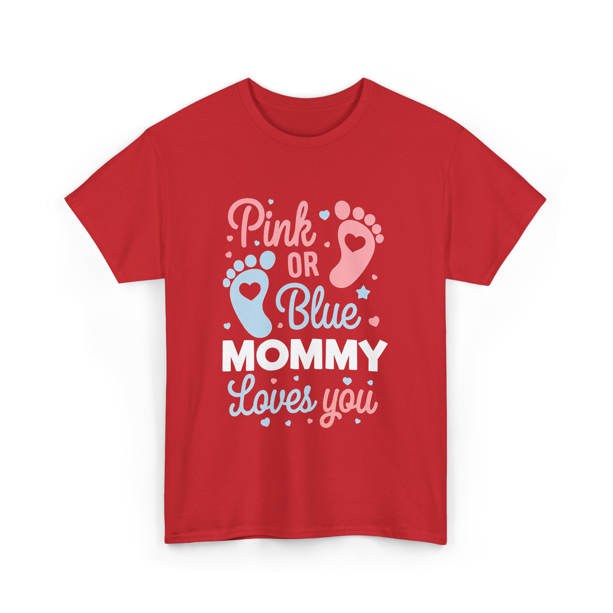 Pink or Blue Mommy Gender Reveal T-Shirt - Red