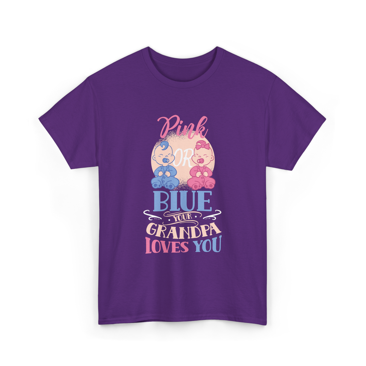 Pink or Blue Your Grandpa Gender Reveal T-Shirt - Purple