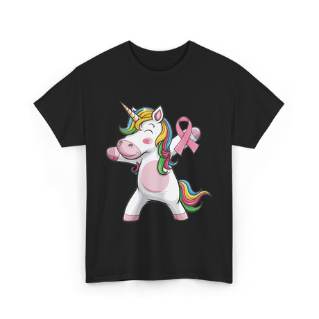 Pink Ribbon Unicorn Awareness Unicorn T-Shirt - Black