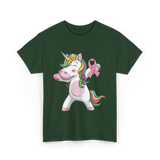 Pink Ribbon Unicorn Awareness Unicorn T-Shirt - Forest Green