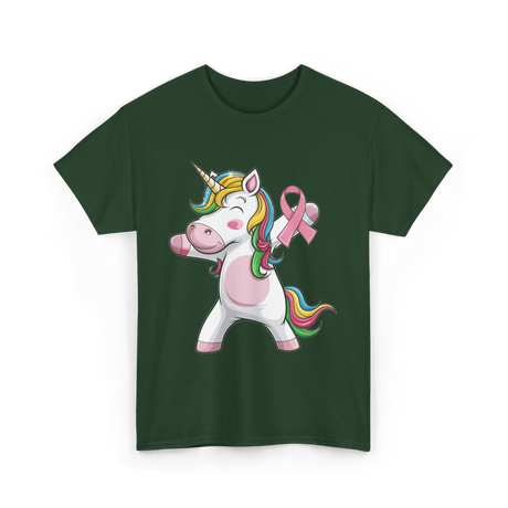 Pink Ribbon Unicorn Awareness Unicorn T-Shirt - Forest Green