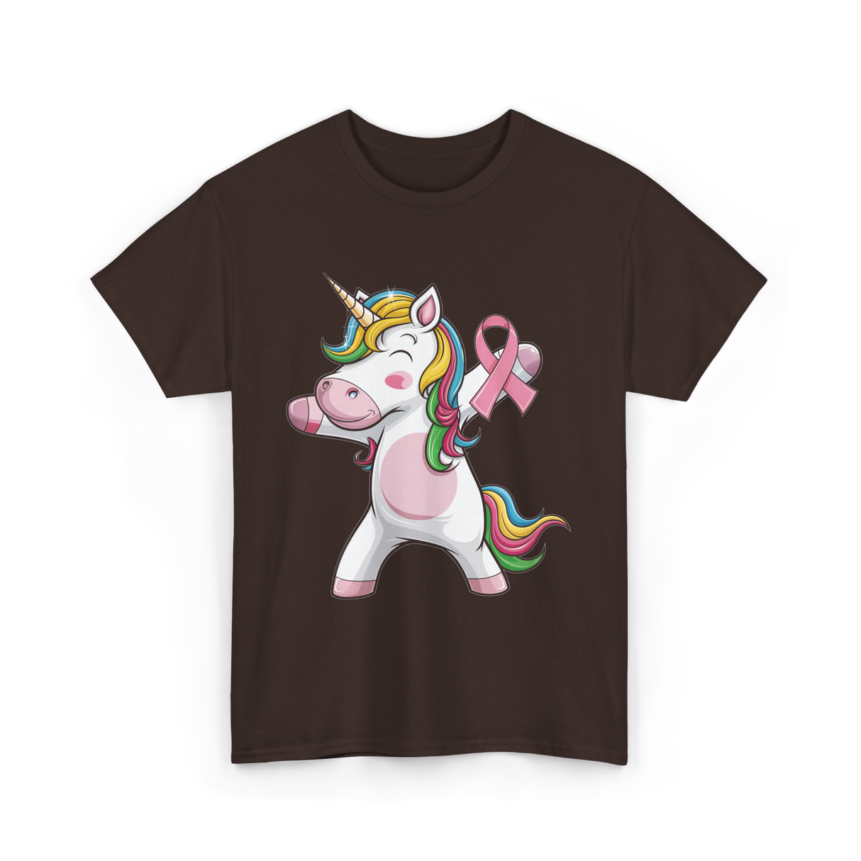 Pink Ribbon Unicorn Awareness Unicorn T-Shirt - Dark Chocolate