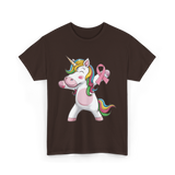 Pink Ribbon Unicorn Awareness Unicorn T-Shirt - Dark Chocolate