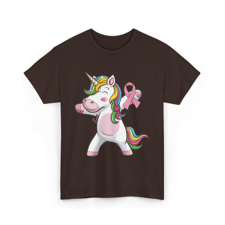 Pink Ribbon Unicorn Awareness Unicorn T-Shirt - Dark Chocolate