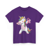 Pink Ribbon Unicorn Awareness Unicorn T-Shirt - Purple