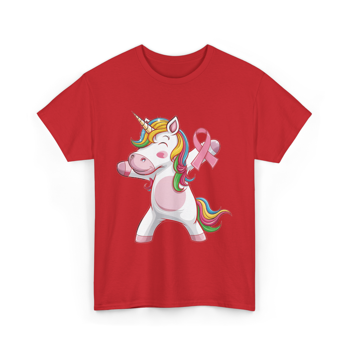 Pink Ribbon Unicorn Awareness Unicorn T-Shirt - Red