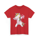 Pink Ribbon Unicorn Awareness Unicorn T-Shirt - Red