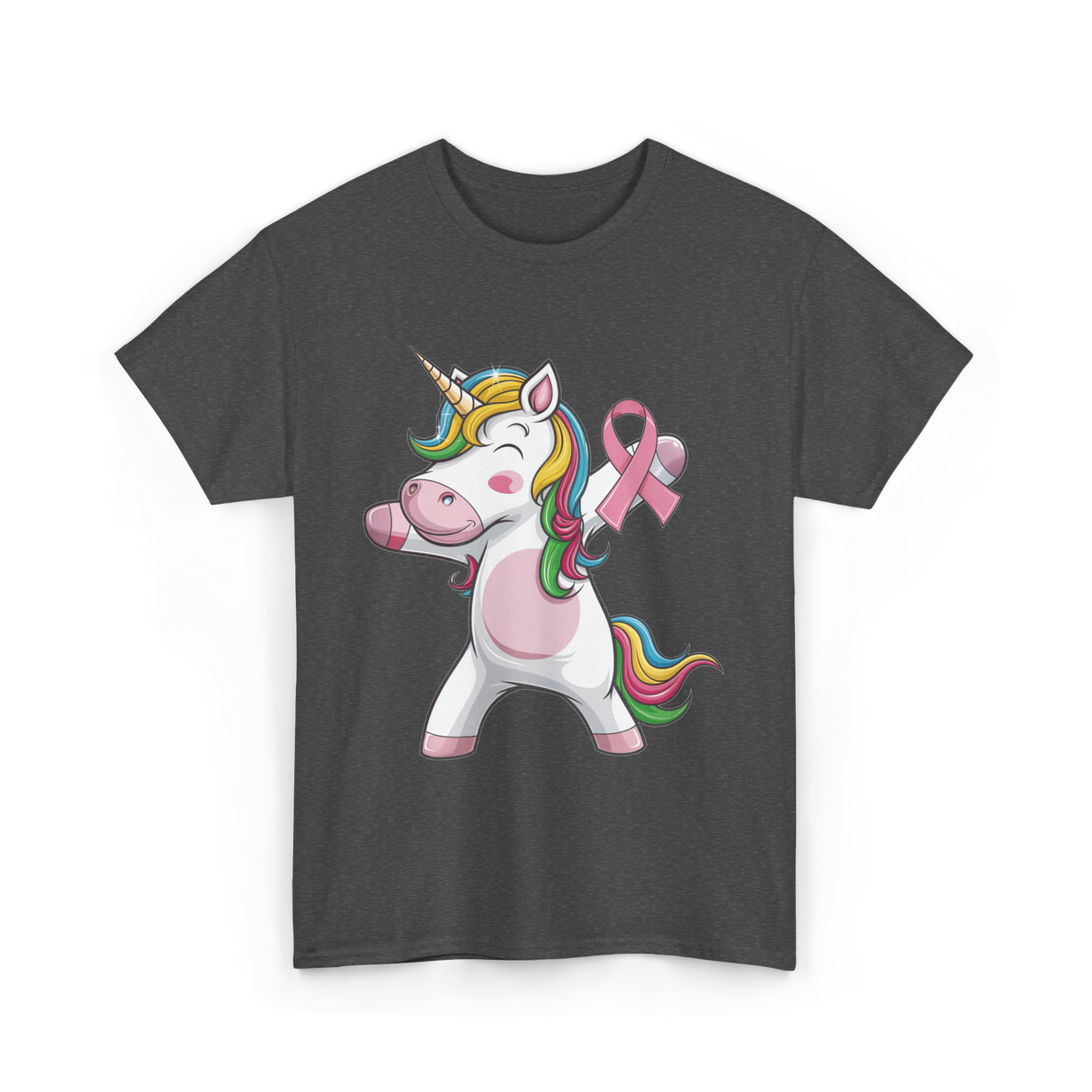 Pink Ribbon Unicorn Awareness Unicorn T-Shirt - Dark Heather