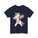 Pink Ribbon Unicorn Awareness Unicorn T-Shirt - Navy