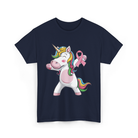 Pink Ribbon Unicorn Awareness Unicorn T-Shirt - Navy