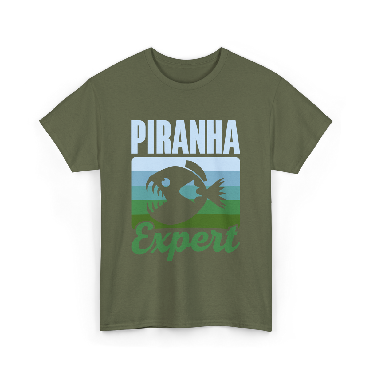 Piranha Expert Fish Lover T-Shirt - Military Green