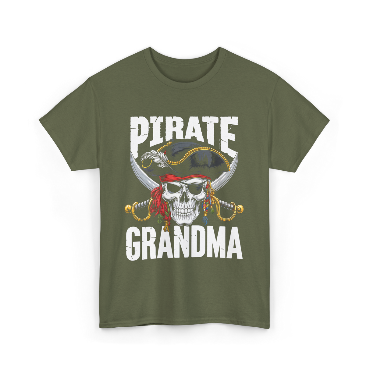 Pirate Grandma Skull Pirate T-Shirt - Military Green