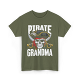 Pirate Grandma Skull Pirate T-Shirt - Military Green