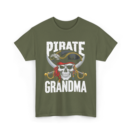 Pirate Grandma Skull Pirate T-Shirt - Military Green