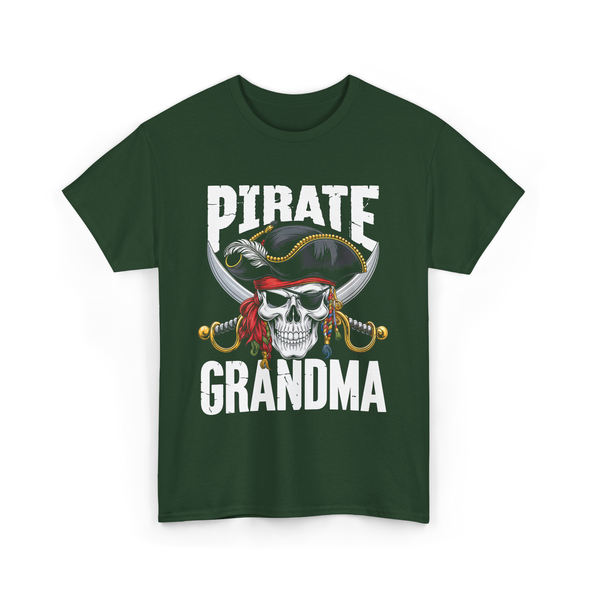 Pirate Grandma Skull Pirate T-Shirt - Forest Green