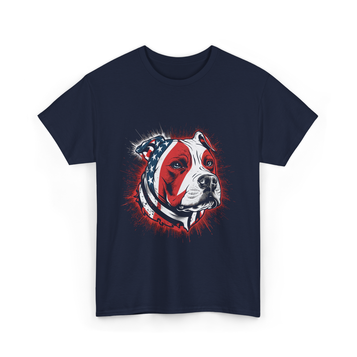 Pitbull USA Flag Dog T-Shirt - Navy