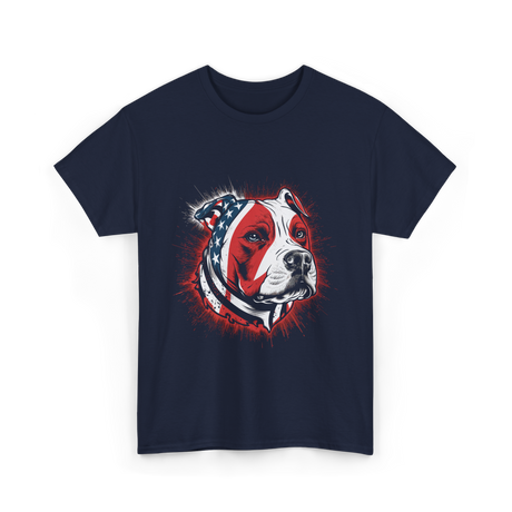 Pitbull USA Flag Dog T-Shirt - Navy