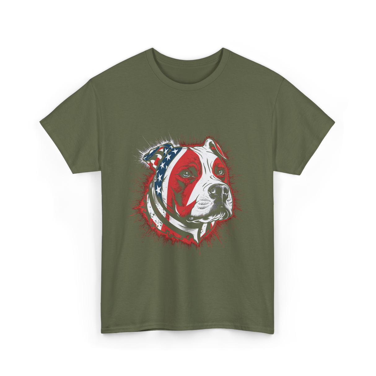 Pitbull USA Flag Dog T-Shirt - Military Green