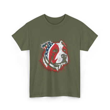 Pitbull USA Flag Dog T-Shirt - Military Green