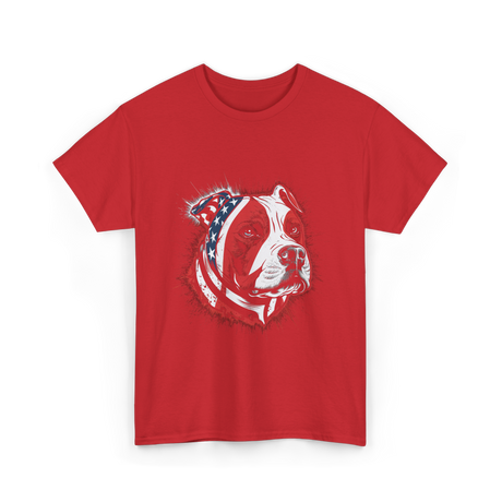 Pitbull USA Flag Dog T-Shirt - Red