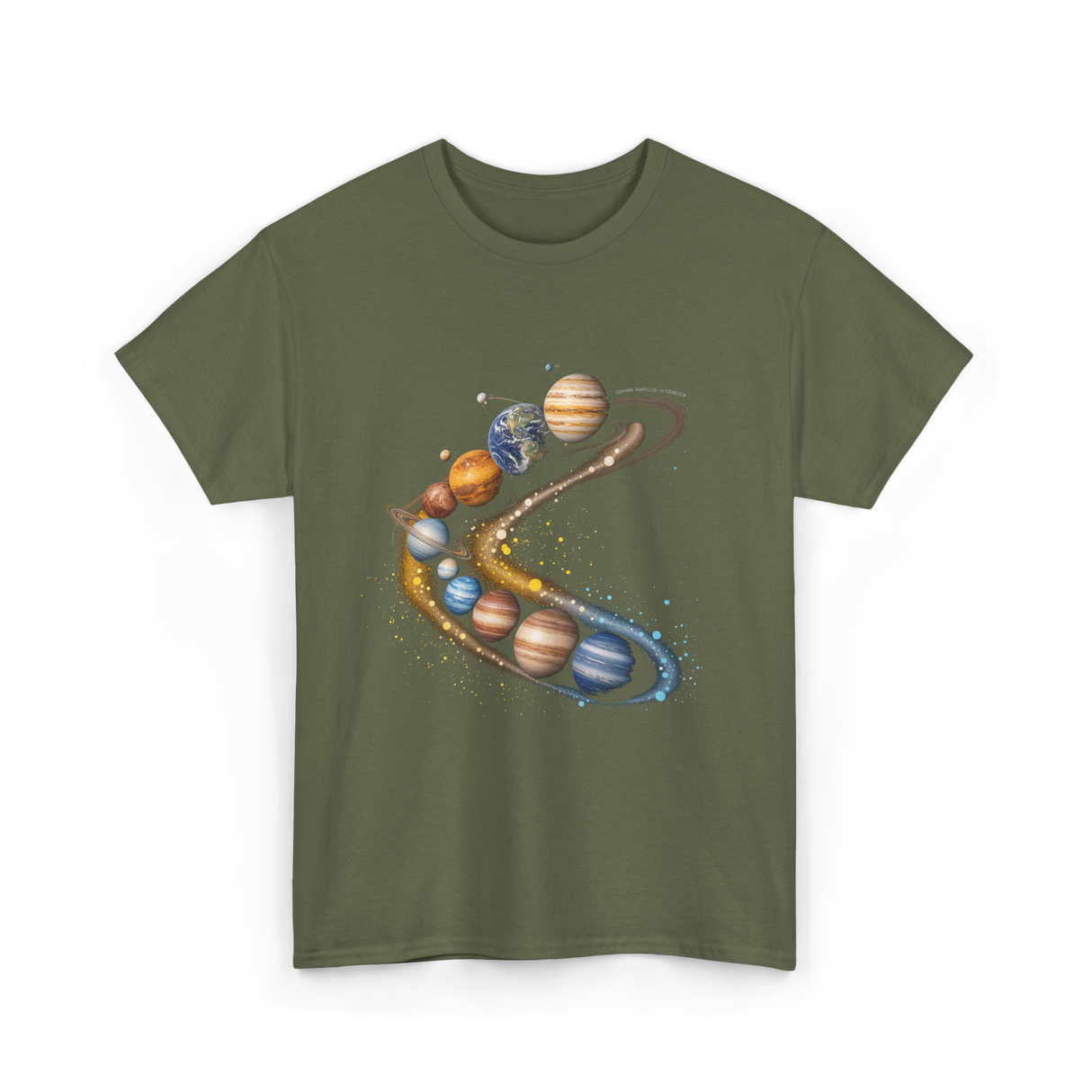 Planets Galaxy Universe Space T-Shirt - Military Green