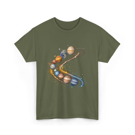 Planets Galaxy Universe Space T-Shirt - Military Green