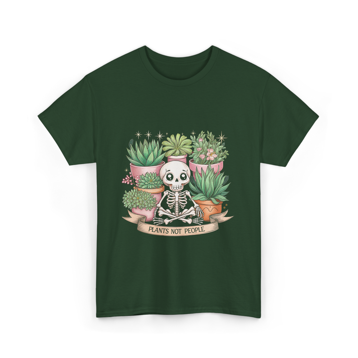 Plants Not People Skeleton T-Shirt - Forest Green