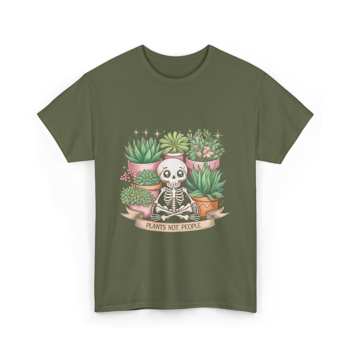 Plants Not People Skeleton T-Shirt - Military Green