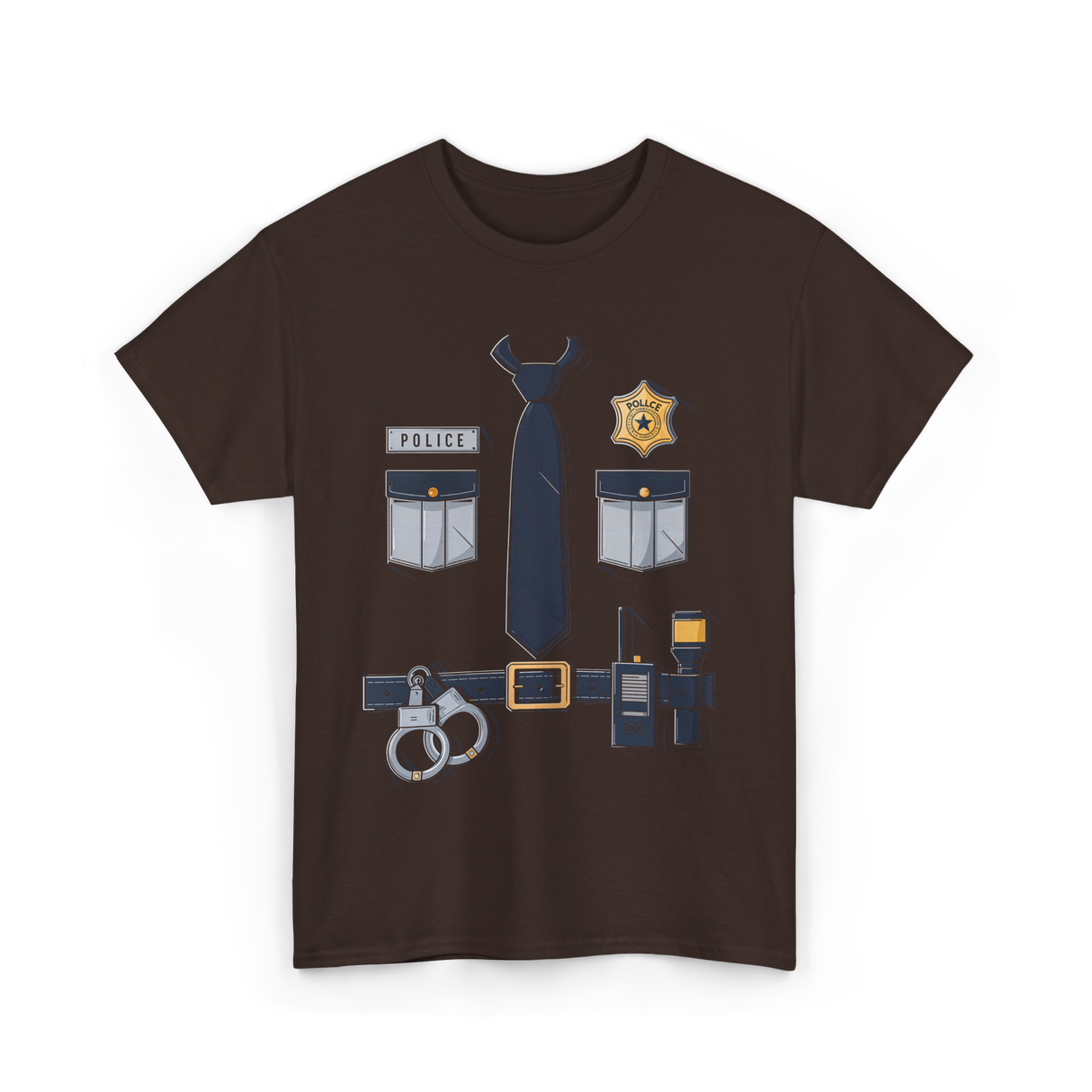 Police Badge Costume Police Gear T-Shirt - Dark Chocolate