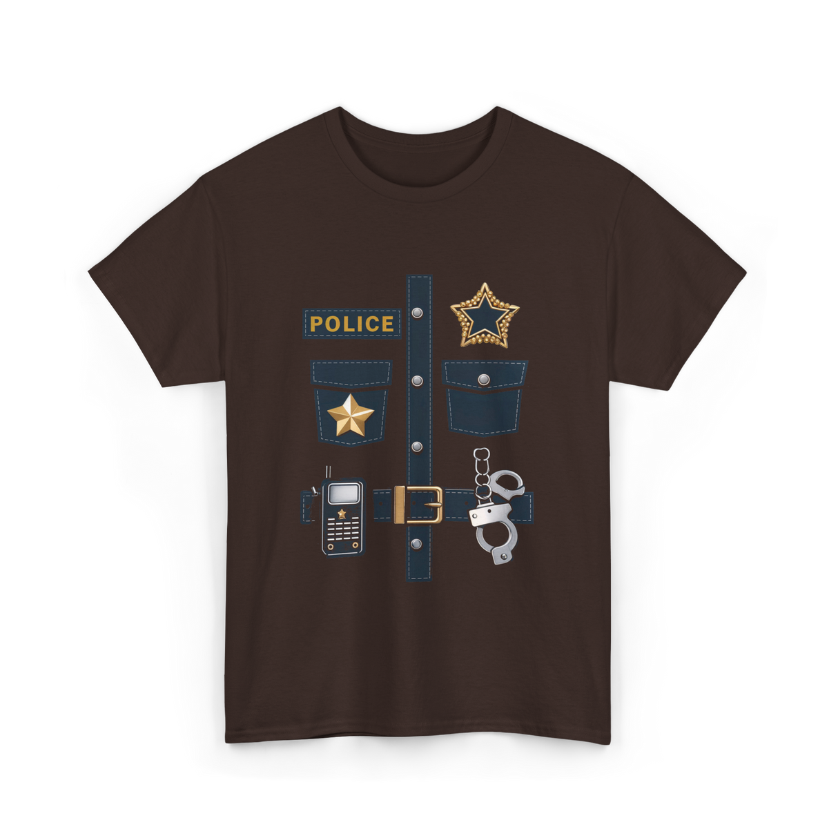 Police Costume Police Badge T-Shirt - Dark Chocolate