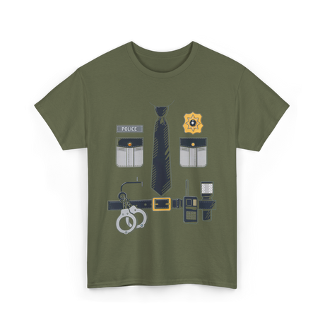 Police Costume Police Officer Accessories T-Shirt - Military Green