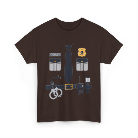 Police Costume Police Officer Accessories T-Shirt - Dark Chocolate