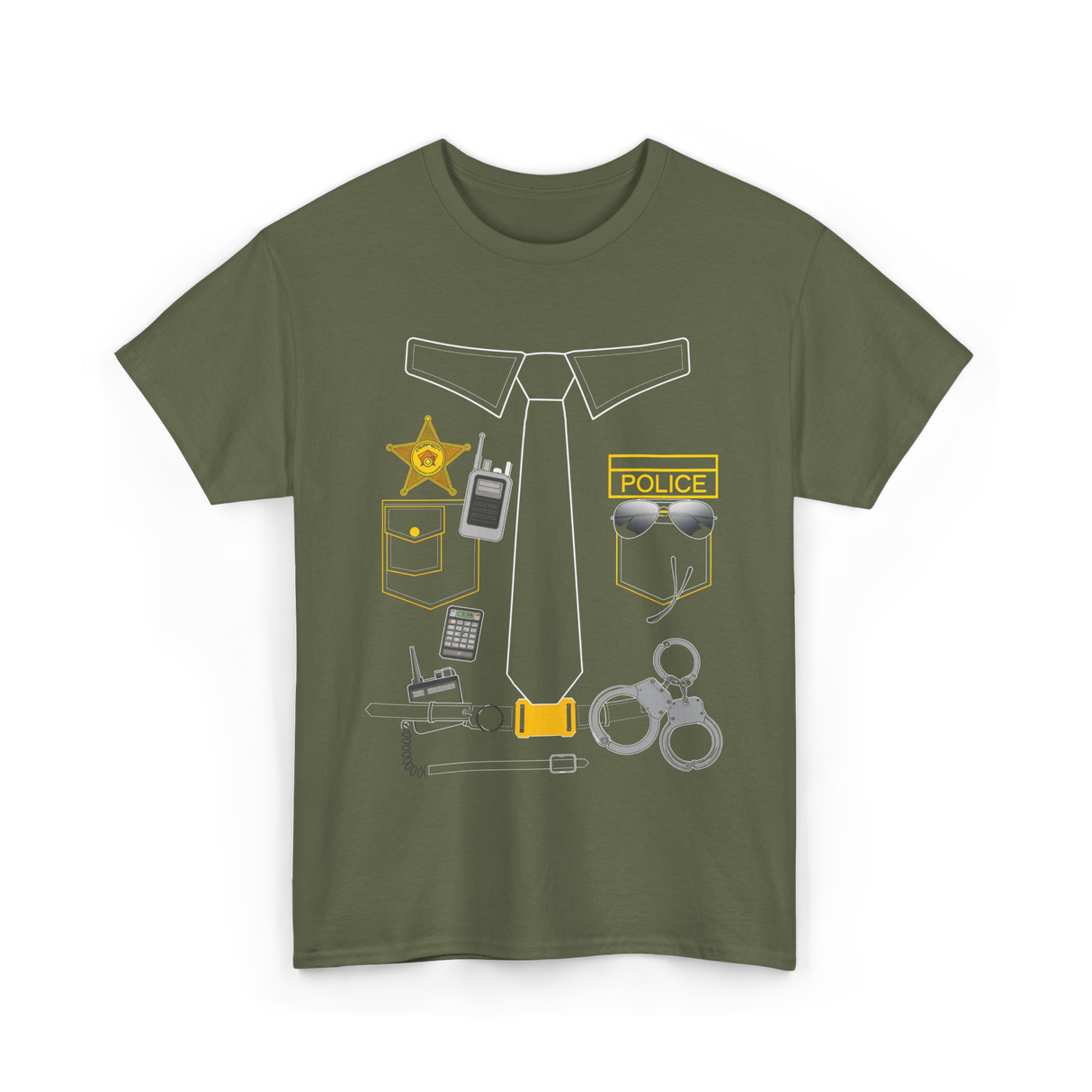 Police Costume Police Officer Design T-Shirt - Military Green