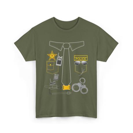 Police Costume Police Officer Design T-Shirt - Military Green