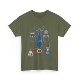 Police Costume Police Officer Uniform T-Shirt - Military Green