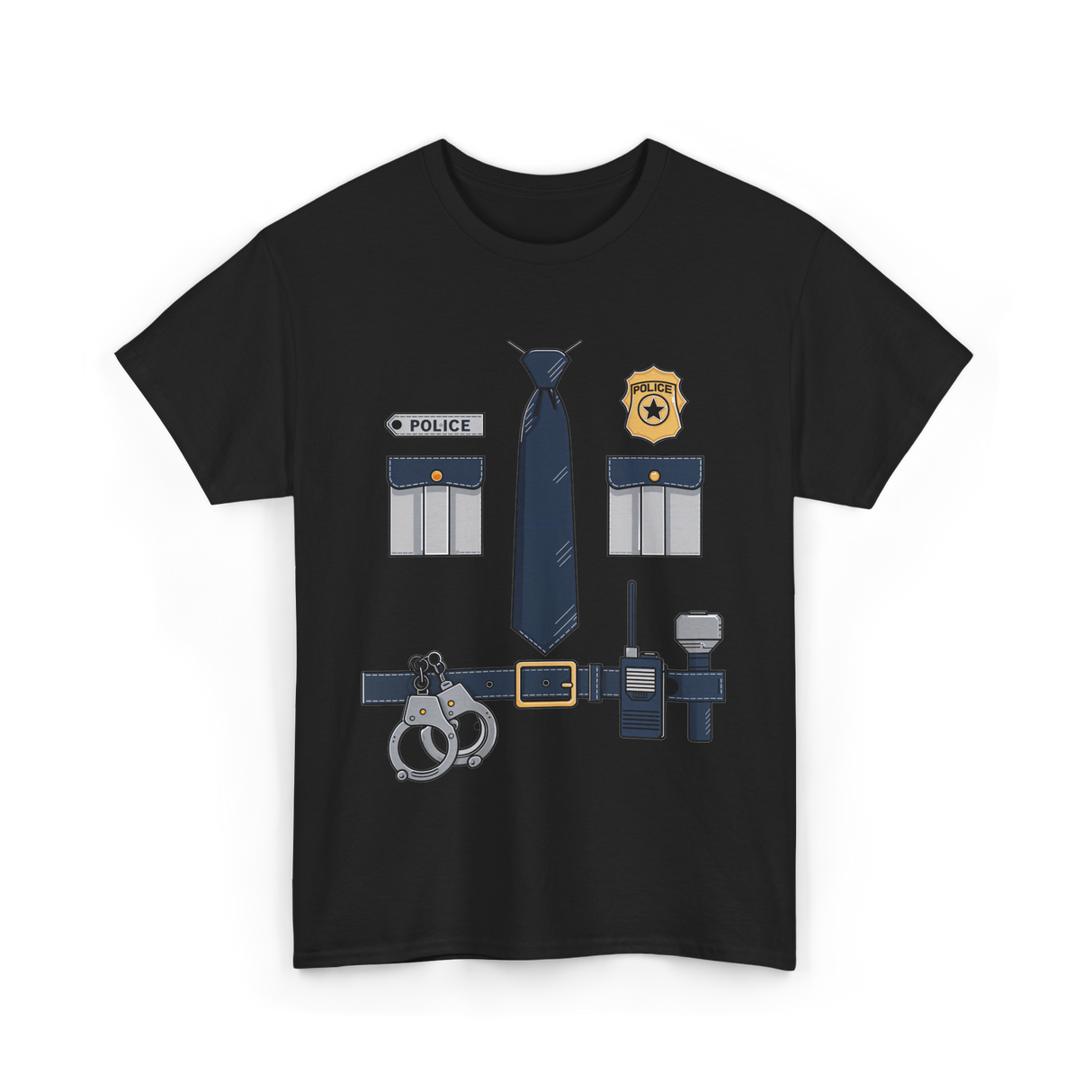 Police Costume Police Uniform T-Shirt - Black